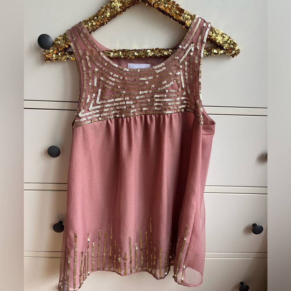 LOFT Pink Sequin Embellished Tank Top